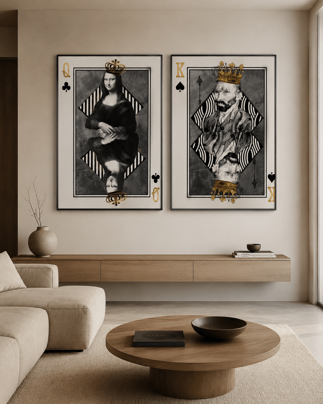 KIT 2 QUADROS DECORATIVOS - STREET ART DAMA E REI